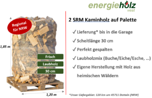 Frisches Kaminholz als Laubholz-Mix auf 2-SRM-Palette