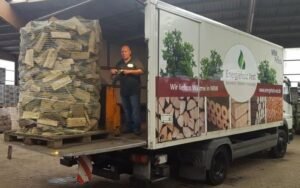Frisches Kaminholz als Buche/Eiche-Mix auf 2-SRM-Palette