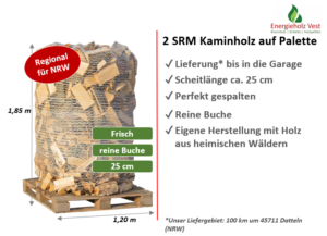 Frisches Kaminholz als Buche/Eiche-Mix auf 2-SRM-Palette