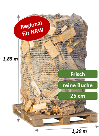 Frisches Kaminholz als Buche/Eiche-Mix auf 2-SRM-Palette