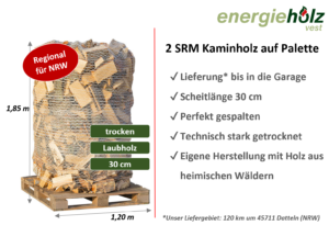 Trockenes Kaminholz als Laubholz-Mix auf 2-SRM-Palette