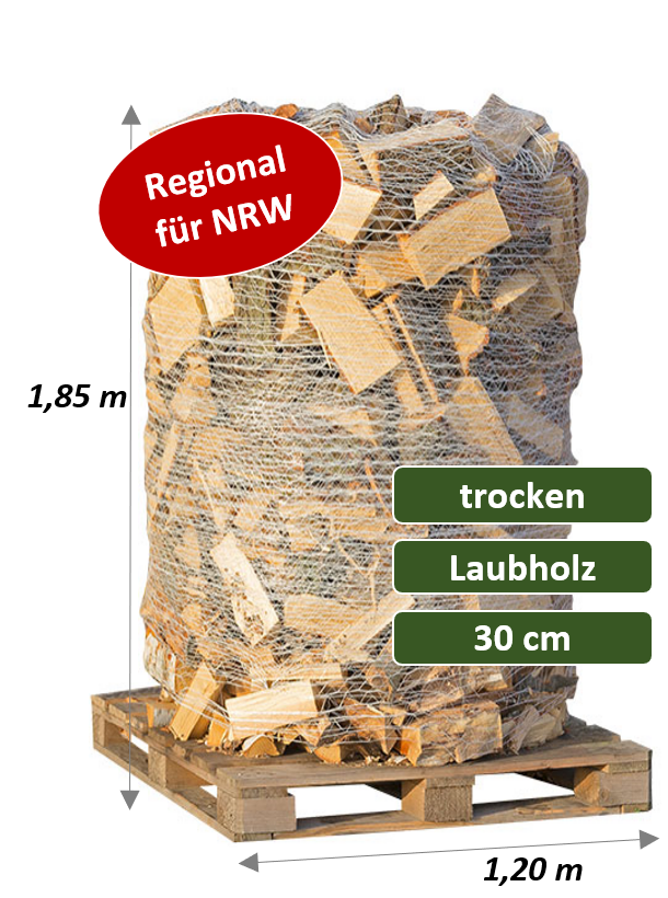 Trockenes Kaminholz als Laubholz-Mix auf 2-SRM-Palette